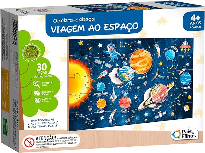 Quebra-Cabeça Viagem ao Espaço 30 Peças em Madeira