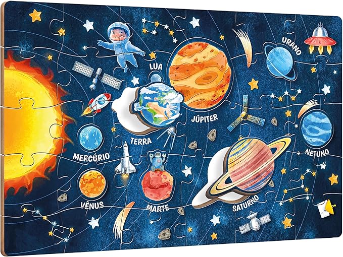 Quebra-Cabeça Viagem ao Espaço 30 Peças em Madeira